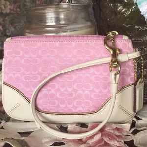 Coach pink/white signature wristlet